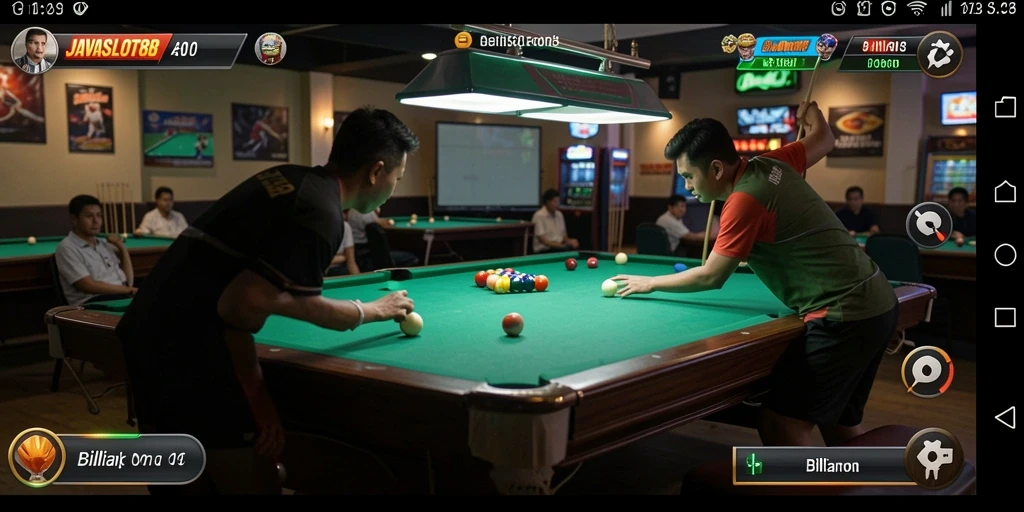 Antarmuka game Billiard JAVASLOT88 yang menarik dan responsif.