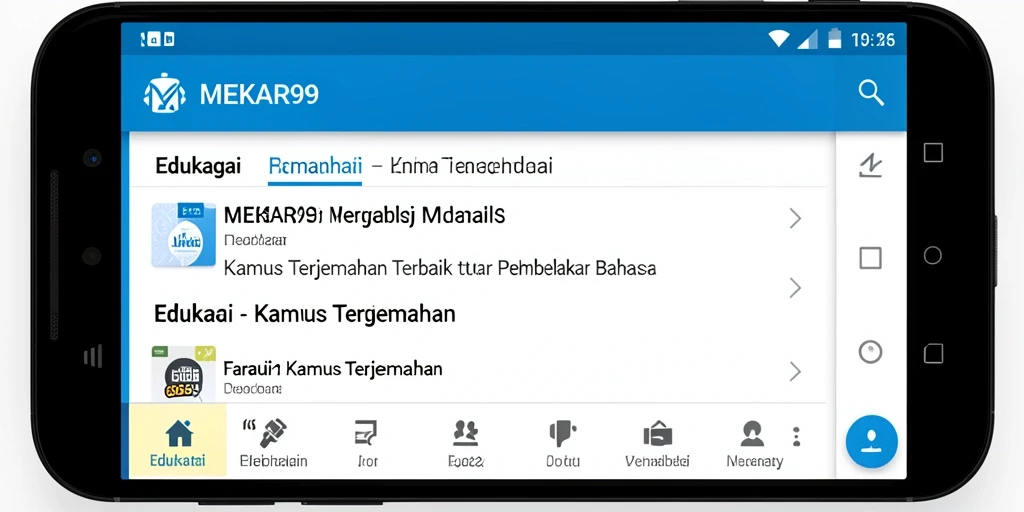 Tampilan antarmuka MEKAR99 yang menampilkan proses terjemahan yang sederhana.
